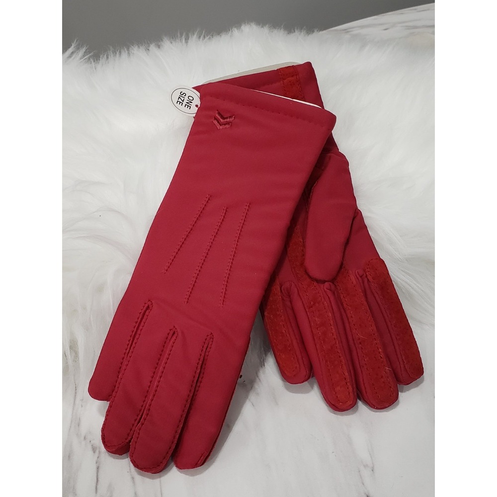RED Vintage Isotoner warm tailored classic gloves knit lined DRIVING 90S